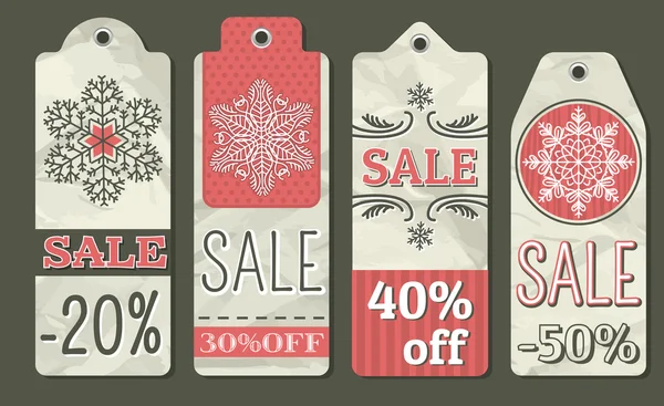 Crumple christmas labels with sale offer, vector — Stock Vector