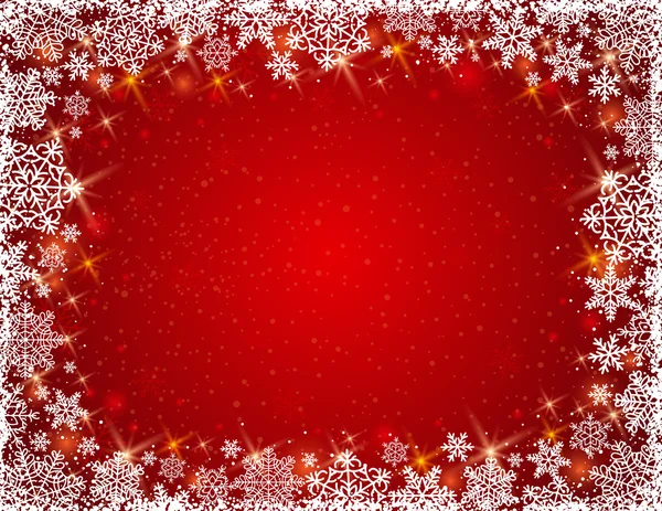 Kırmızı arka plan kar taneleri çerçeveyle vektör — Stok Vektör