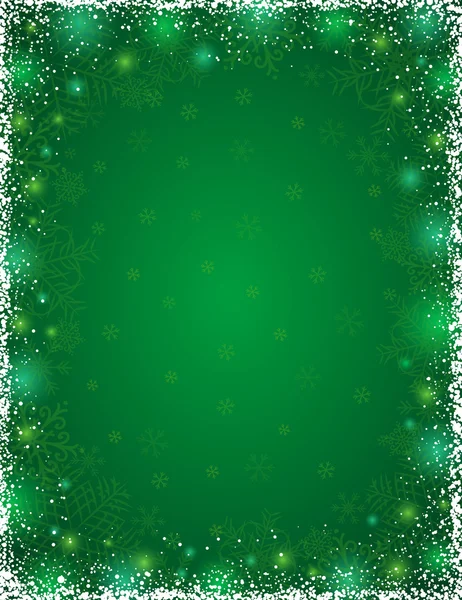 Fundo verde com quadro de flocos de neve, vetor — Vetor de Stock