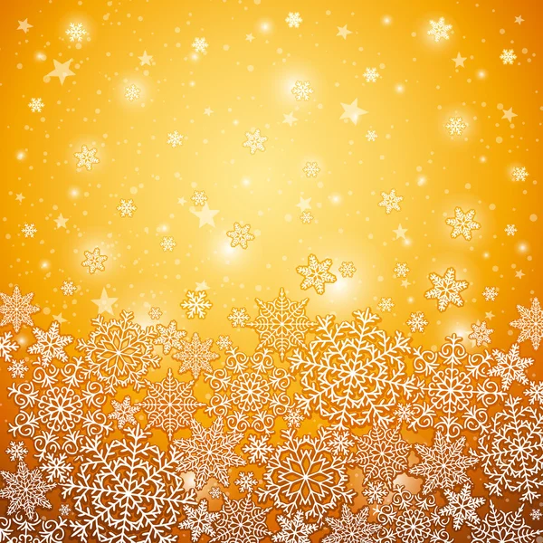 Fondo dorado con copos de nieve, vector — Vector de stock