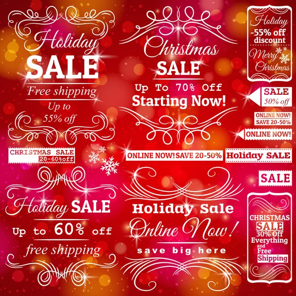 Conjunto de etiquetas y banners de venta especial y backgr de Navidad roja — Vector de stock