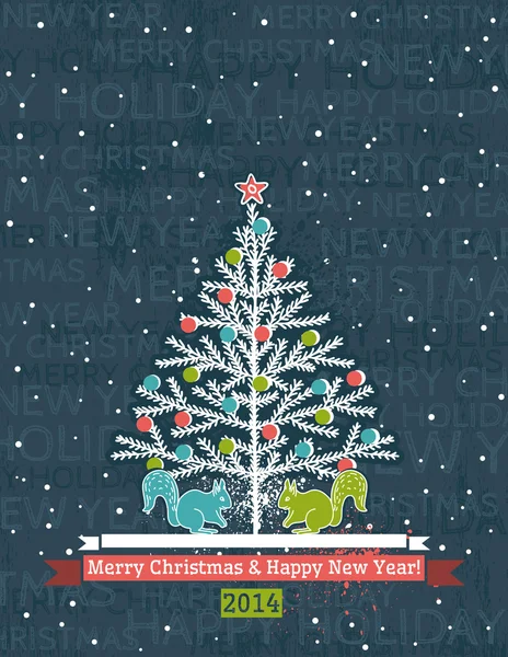 Grunge grey background with christmas tree and wishes text, vect — Stock Vector