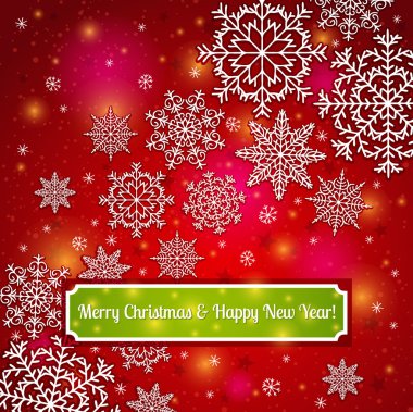 kırmızı arka plan etiketi ile kar taneleri vektör 