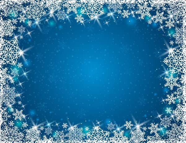 Mavi arka plan ile kar taneleri çerçevesinde, vektör — Stok Vektör
