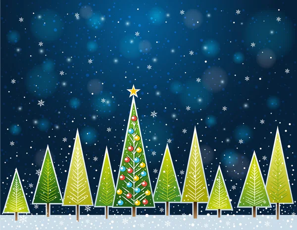 Christmas forest in de nacht, vector — Stockvector