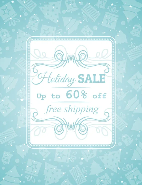 Blue christmas background and label with sale offer, vector — Stock Vector