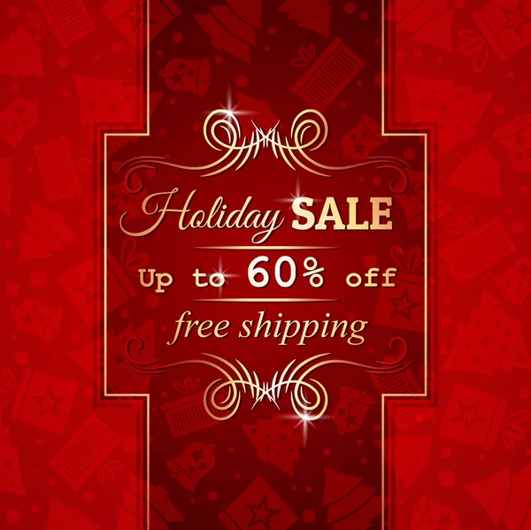 Red christmas background and label with sale offer, vector — Stock Vector