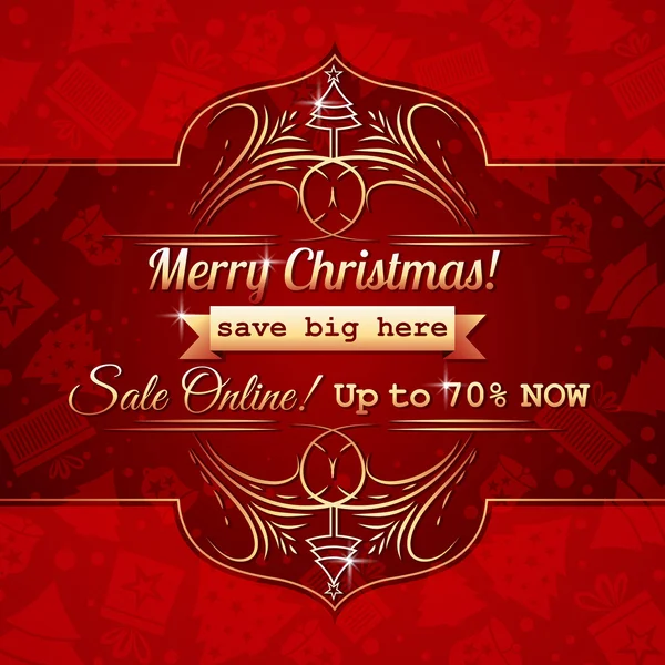 Fond de Noël rouge et étiquette avec offre de vente, vecteur — Image vectorielle