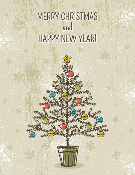 Fond beige avec arbre de Noël, vecteur — Image vectorielle