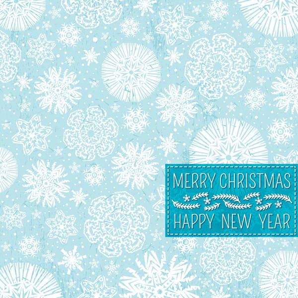 Blauer weihnachtlicher Hintergrund mit Schneeflocken und Etikett für Text, v — Stockvektor