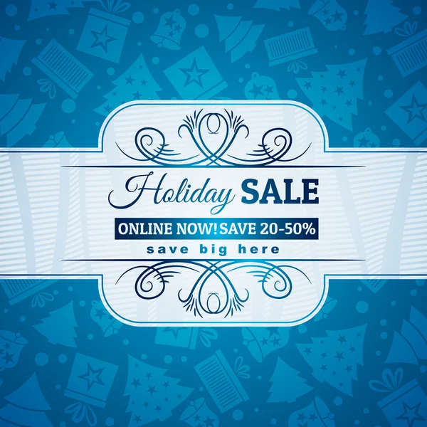 Fondo de Navidad azul y etiqueta con oferta de venta, vector — Vector de stock