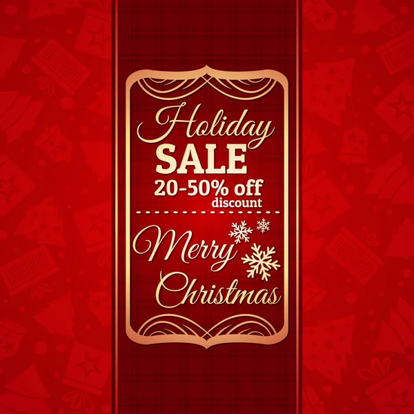 Red christmas background and label with sale offer, vector — Stock Vector