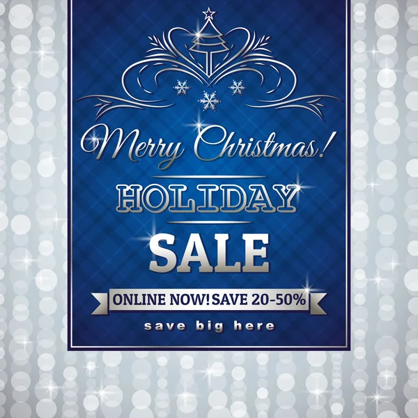 Fondo de Navidad azul y etiqueta con oferta de venta, vector — Vector de stock