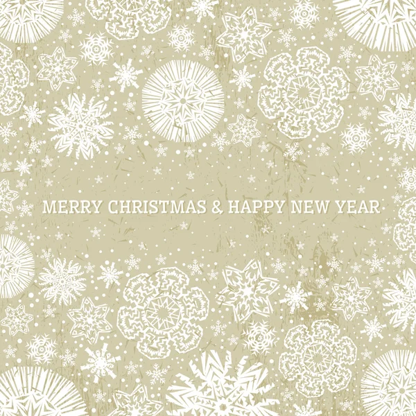 Fondo de Navidad beige con copos de nieve, ilustración vectorial — Vector de stock