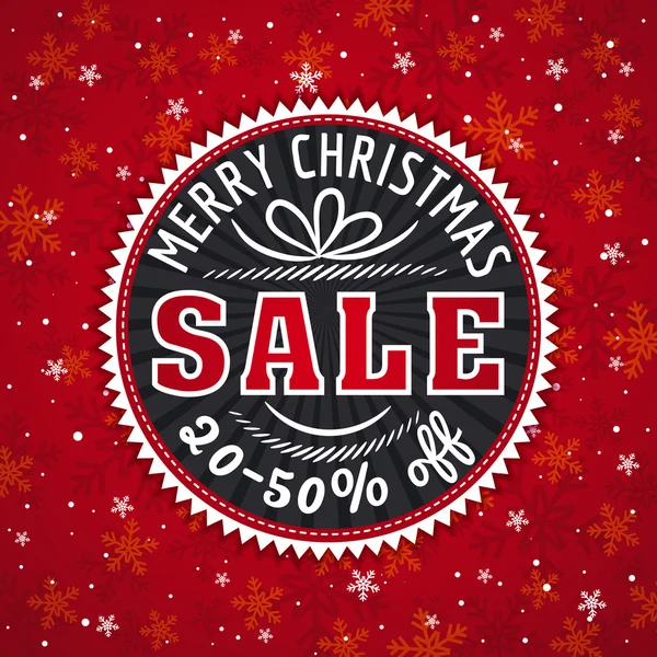 Red christmas background and  label with sale offer, vector — Stock Vector