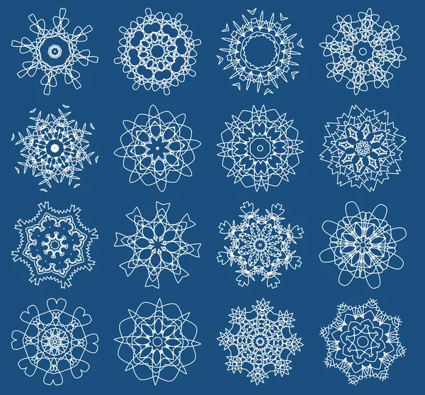 Sixteen snowflakes,vector illustration — Stock Vector