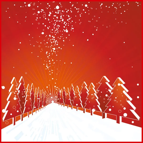 Christmas card  with forest of pine and snowflakes — Stock Vector