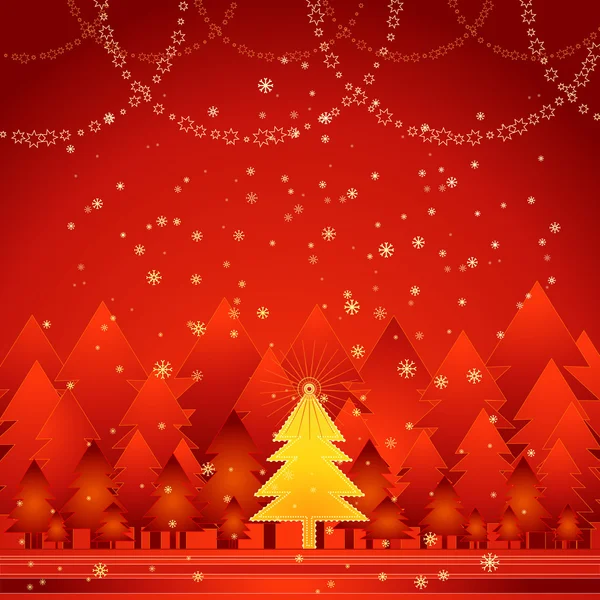 Tarjeta de Navidad con bosque de árbol, ilustración vectorial — Archivo Imágenes Vectoriales