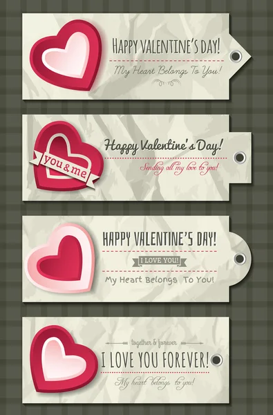 Valentines  labels with  decorative hearts, vector — Stok Vektör