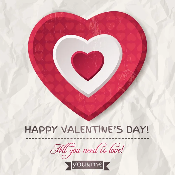 Fond avec coeur de Saint-Valentin rouge et souhaite texte, vecteur — Image vectorielle