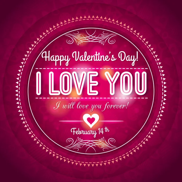 Rode Valentijnsdag wenskaart met harten en wensen tekst — Stockvector