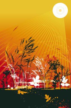 Arka plan izlemeyi siluetleri: çimen, yapraklar, çiçek