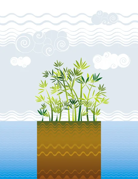 Background with water, soil and bamboo — Stock Vector