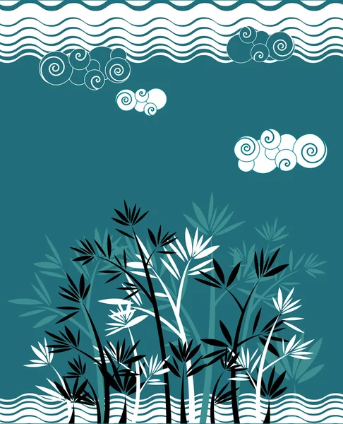 Background with wave and bamboo — Stock Vector