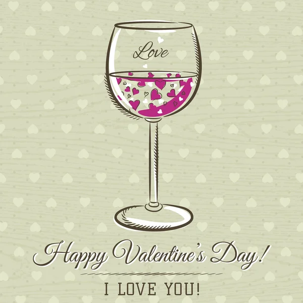 Romantic card with glass of wine and wishes text,  vector — Stock Vector