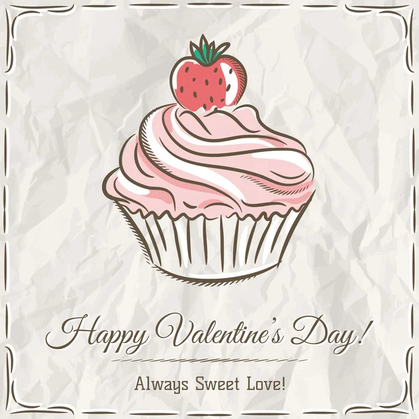 Valentine kort med strawberry cupcake, vektor — Stock vektor