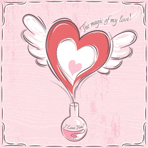 Pink valentine card with heart — Stock Vector