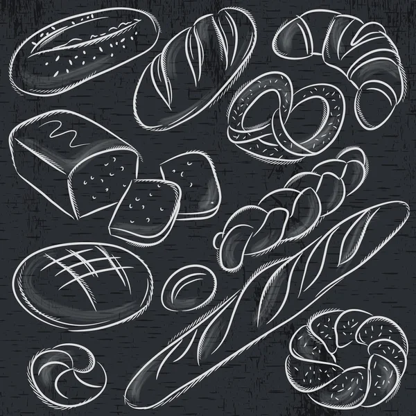 Set of different breads on blackboard, vector — Stock Vector