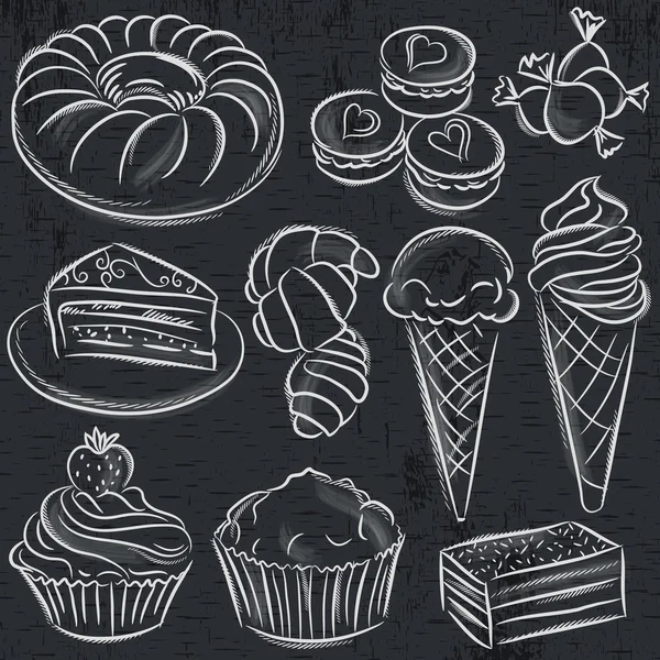 Set of different sweetmeats on blackboard, vector — Stock Vector