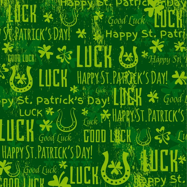 Grunge fondo verde para el día de Patricks con tréboles, vector — Archivo Imágenes Vectoriales