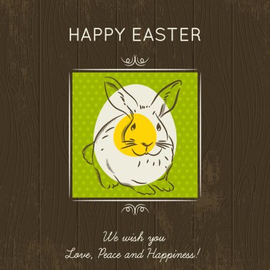 Easter card with egg and rabbit on wooden background. clipart