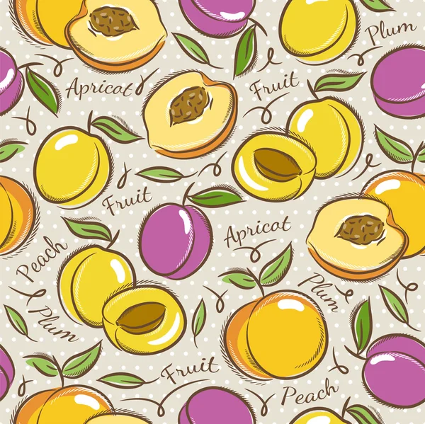 Achtergrond met pruimen, abrikoos en perzik — Stockvector