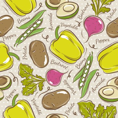 Biber, fasulye, patates ve avokado ile desen.