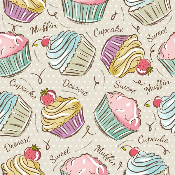 Patroon met cupcakes. — Stockvector