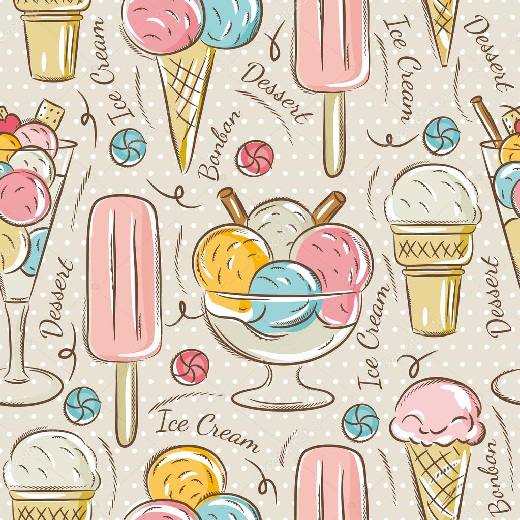 Background with  ice cream and bonbons
