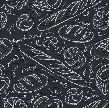 Black blackboard with different breads