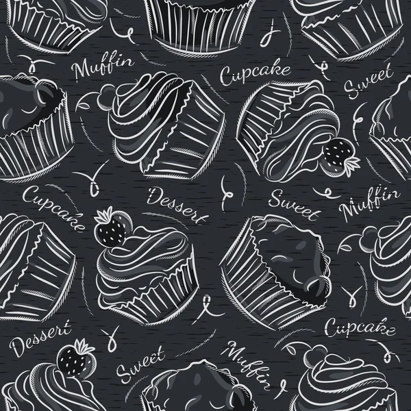 Tableau noir avec cupcakes — Image vectorielle