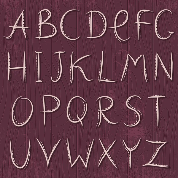 Alphabet décoratif sur fond bois, vecteur — Image vectorielle
