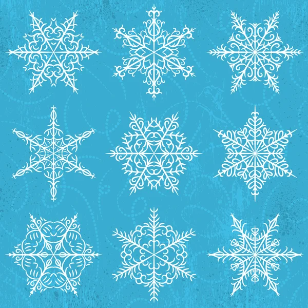 Fondo azul con copos de nieve, vector — Vector de stock