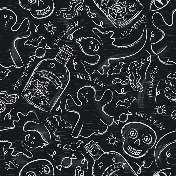 Seamless Pattern with Halloween objects on blackboard — Stock Vector