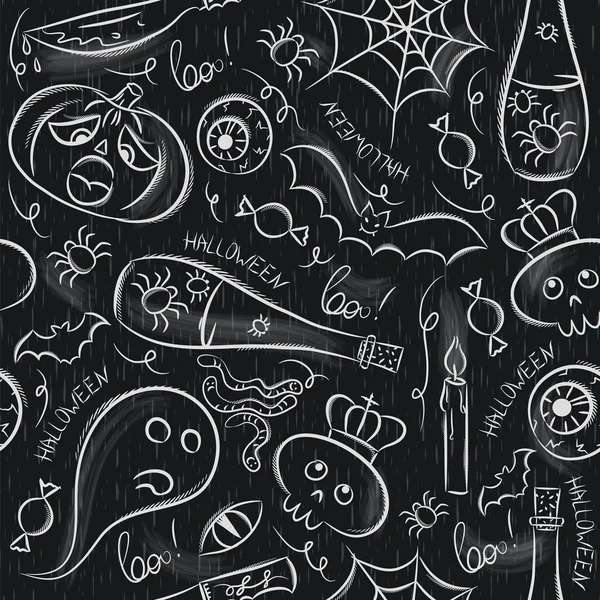 黒板に、ハロウィーンのオブジェクトのシームレス パターン — ストックベクタ