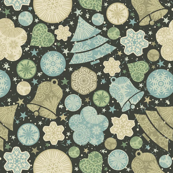 Fondo de color con copos de nieve, árbol de Navidad y campanas, vec — Archivo Imágenes Vectoriales