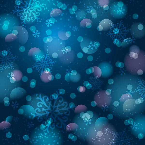Fondo azul con copo de nieve y bokeh, vector — Archivo Imágenes Vectoriales