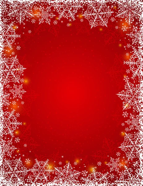 Красный фон с рамкой из снежинок, вектор — стоковый вектор