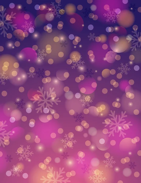 紫色背景雪花和散景，矢量 — 图库矢量图片