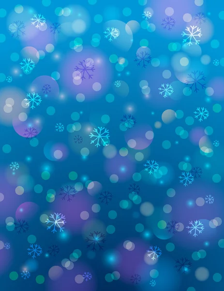 Blauer Hintergrund mit Schneeflocke und Bokeh, Vektor — Stockvektor